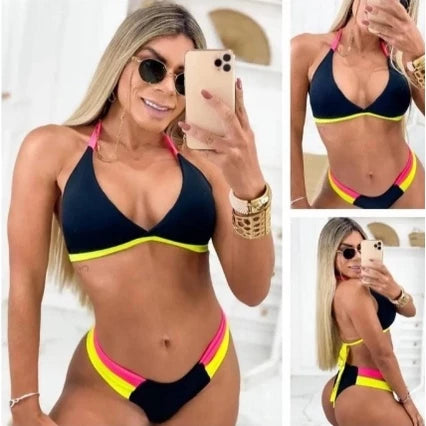 Biquini Asa Delta Grinda Tricolor Com Bojo Moda Blogueiras Ajustavel TANAZImodas